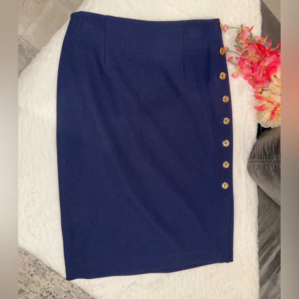 2 x 20$ Tahari Royal Blue Pencil Skirt with Gold Accents Size 6
